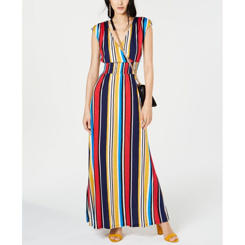 INC International Concepts Petite Striped Smocked Maxi Dress